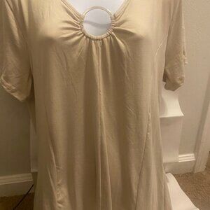 PLS O RING V-NECK TAUPE  WOMEN SHIRT Size: 1X